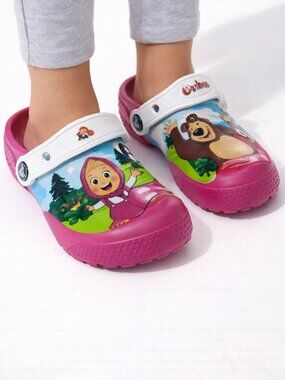 CROCS Marsha and the Bear Clogs Kids Size J1 Pink Character Slip On